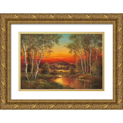 SUNSET IN MORAVIA Gold Ornate Wood Framed Art Print with Double Matting by Buchner, H.