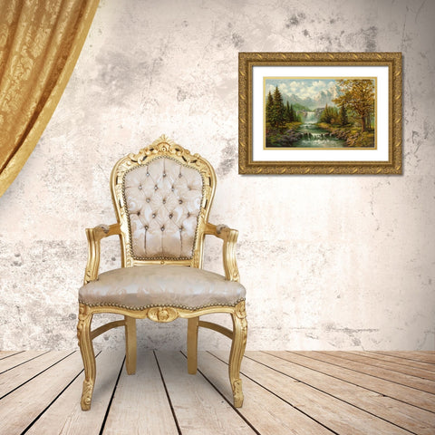 WATERFALL II Gold Ornate Wood Framed Art Print with Double Matting by Ada-Kris