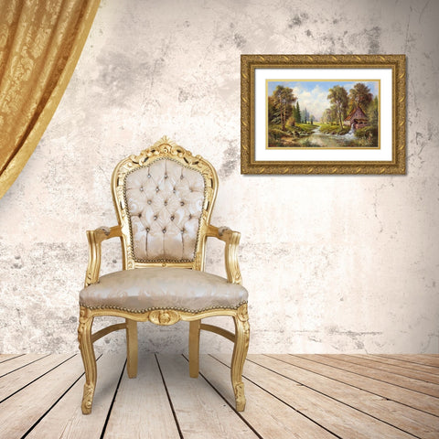 OLD MILL Gold Ornate Wood Framed Art Print with Double Matting by Buchner, H.