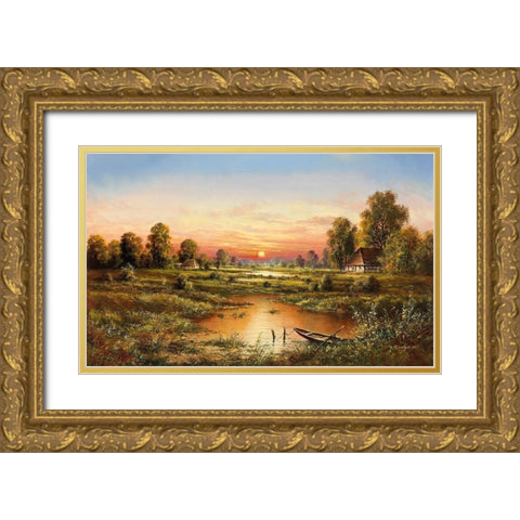 MARSHLANDS Gold Ornate Wood Framed Art Print with Double Matting by Buchner, H.