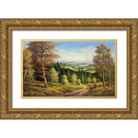 AUGUST SHADOWS Gold Ornate Wood Framed Art Print with Double Matting by Glassl, Helmut
