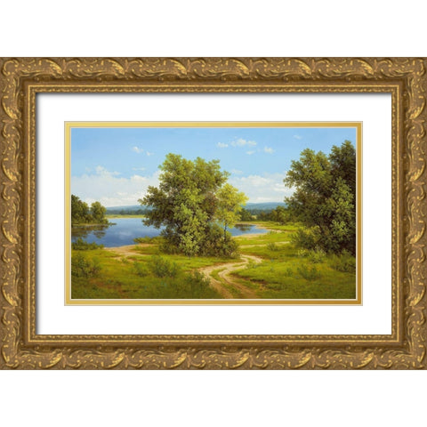SILENT STREAM Gold Ornate Wood Framed Art Print with Double Matting by Slava