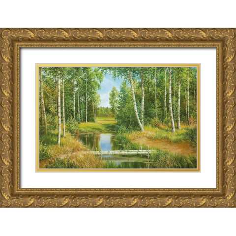 BIRCH GROVE NEAR POKROVSKOJE Gold Ornate Wood Framed Art Print with Double Matting by Osipov, Igor