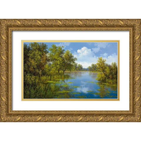 LAKE Gold Ornate Wood Framed Art Print with Double Matting by Slava