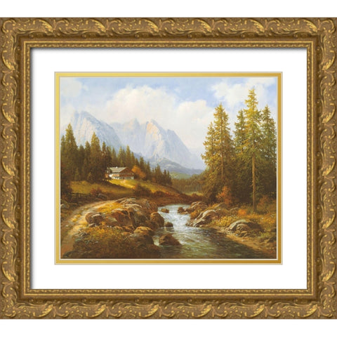 MOUNTAIN BROOK Gold Ornate Wood Framed Art Print with Double Matting by Weber, Max