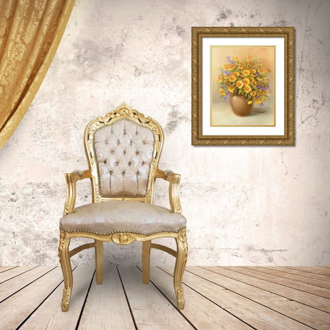 YELLOW BOUQUET Gold Ornate Wood Framed Art Print with Double Matting by Weber, Max