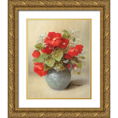 RED BOUQUET Gold Ornate Wood Framed Art Print with Double Matting by Weber, Max