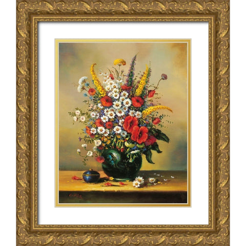 BOUQUET MUNICH SCHOOL I Gold Ornate Wood Framed Art Print with Double Matting by Pila