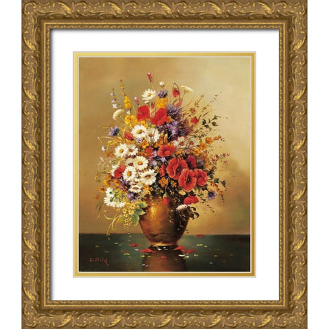 BOUQUET MUNICH SCHOOL II Gold Ornate Wood Framed Art Print with Double Matting by Pila
