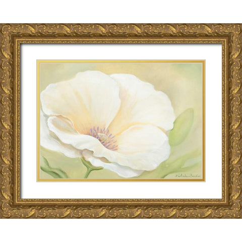 White flower II Gold Ornate Wood Framed Art Print with Double Matting by Boucher, Nathalie