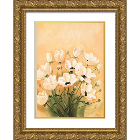 White poppies 2-3 Gold Ornate Wood Framed Art Print with Double Matting by Jasper