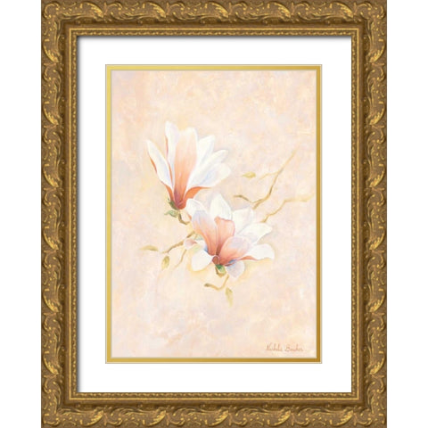 Pink magnolia 2-3 Gold Ornate Wood Framed Art Print with Double Matting by Boucher, Nathalie