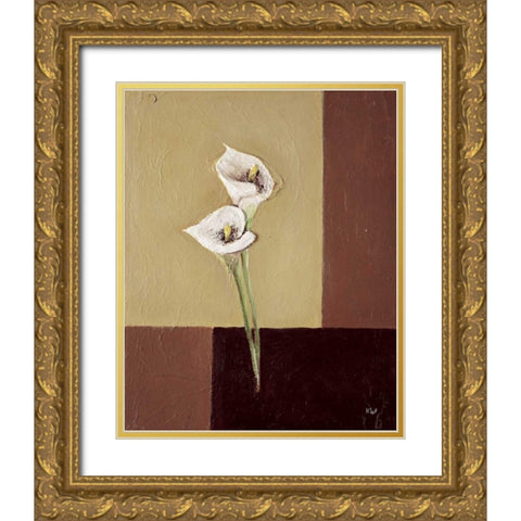 Calla lilly on brown Gold Ornate Wood Framed Art Print with Double Matting by Hedy