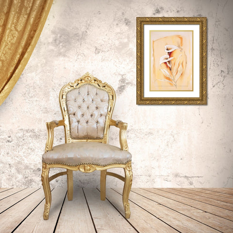 Calla lillies Gold Ornate Wood Framed Art Print with Double Matting by Renee