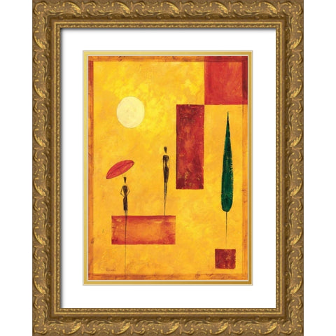 Umbrella I Gold Ornate Wood Framed Art Print with Double Matting by Renee
