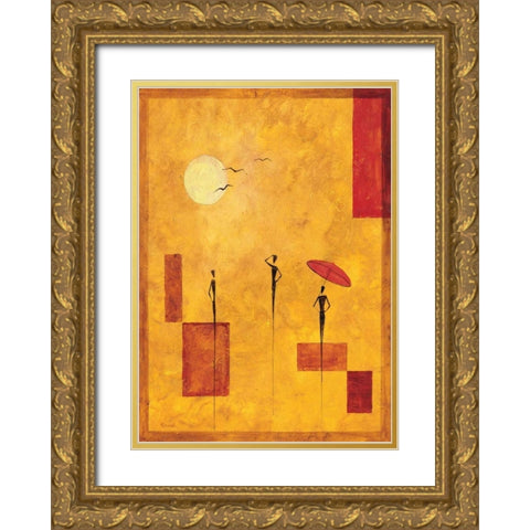 Umbrella III Gold Ornate Wood Framed Art Print with Double Matting by Renee