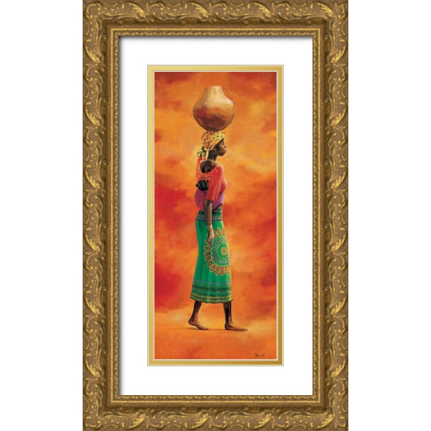 African lady 1-3 Gold Ornate Wood Framed Art Print with Double Matting by Renee