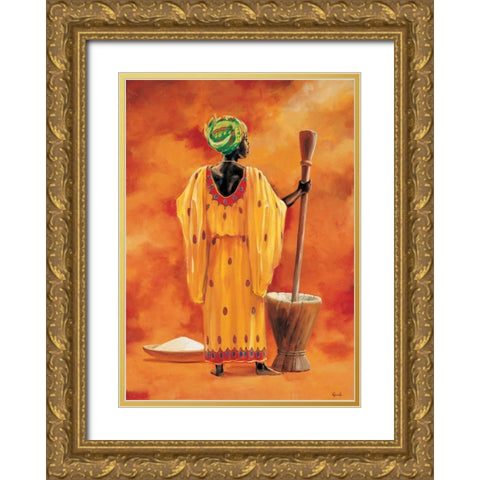 African lady 2-3 Gold Ornate Wood Framed Art Print with Double Matting by Renee