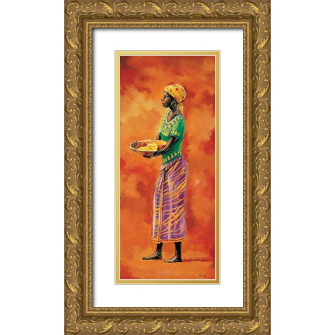 African lady 3-3 Gold Ornate Wood Framed Art Print with Double Matting by Renee