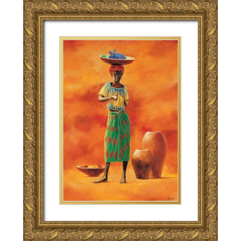 African beauty 2-3 Gold Ornate Wood Framed Art Print with Double Matting by Renee