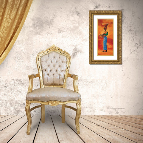 African beauty 3-3 Gold Ornate Wood Framed Art Print with Double Matting by Renee