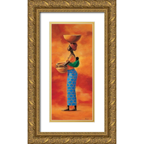 African beauty 3-3 Gold Ornate Wood Framed Art Print with Double Matting by Renee