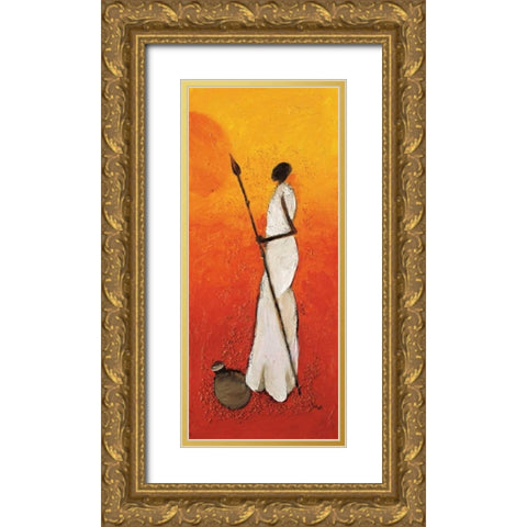 African fighter 3-3 Gold Ornate Wood Framed Art Print with Double Matting by Hedy