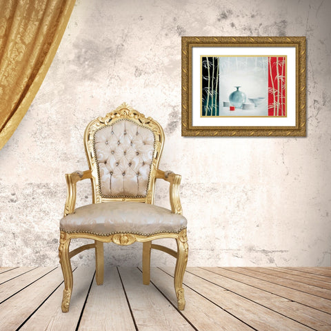Bamboo and bowls II Gold Ornate Wood Framed Art Print with Double Matting by Renee