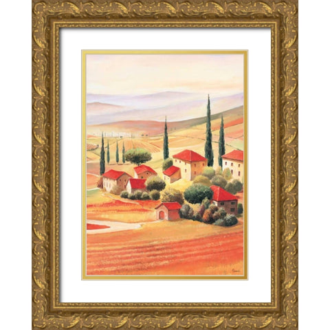 Tuscan Village V Gold Ornate Wood Framed Art Print with Double Matting by Renee