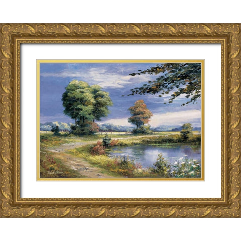 Beautiful lake Gold Ornate Wood Framed Art Print with Double Matting by Withaar, Reint