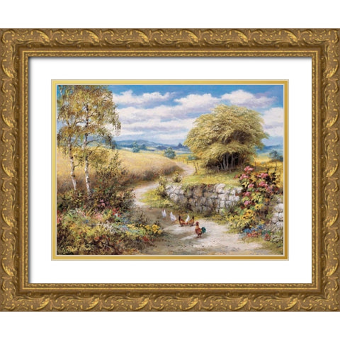 Lucky chickens Gold Ornate Wood Framed Art Print with Double Matting by Withaar, Reint