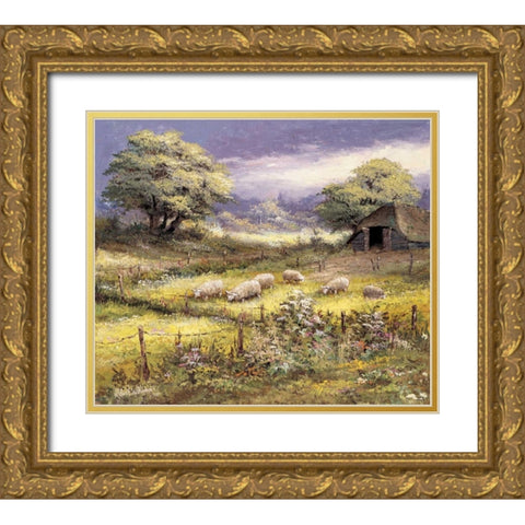 Sheep Gold Ornate Wood Framed Art Print with Double Matting by Withaar, Reint