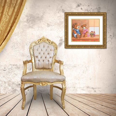 Mrs. And Mr. Bear I Gold Ornate Wood Framed Art Print with Double Matting by Jasper