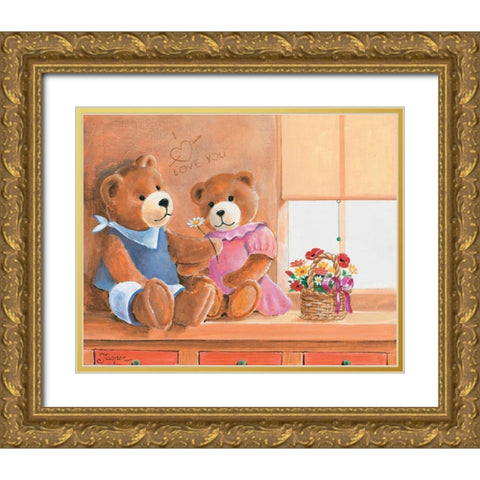Mrs. And Mr. Bear I Gold Ornate Wood Framed Art Print with Double Matting by Jasper