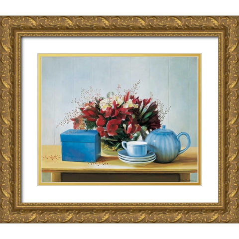 Stillife with teapot Gold Ornate Wood Framed Art Print with Double Matting by Bradshaw, Zeke