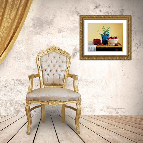 Stillife with cherries Gold Ornate Wood Framed Art Print with Double Matting by Bradshaw, Zeke