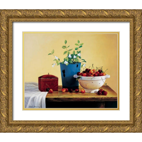 Stillife with cherries Gold Ornate Wood Framed Art Print with Double Matting by Bradshaw, Zeke