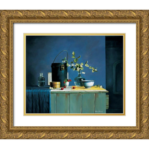 Stillife in blue Gold Ornate Wood Framed Art Print with Double Matting by Harris, Michael