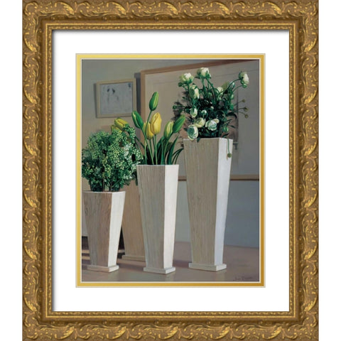 Stillife with white vases Gold Ornate Wood Framed Art Print with Double Matting by Demmick, James