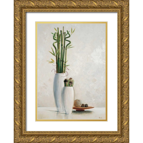 Bamboo in white vase II Gold Ornate Wood Framed Art Print with Double Matting by Renee