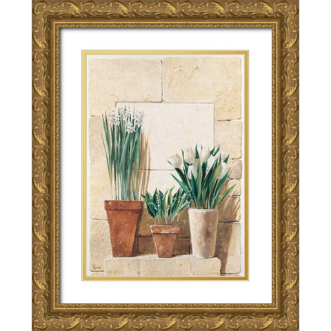 Three in a row Gold Ornate Wood Framed Art Print with Double Matting by Renee