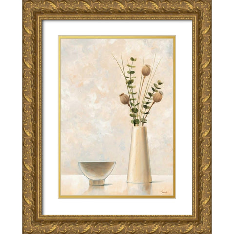 Vase and bowl I Gold Ornate Wood Framed Art Print with Double Matting by Renee