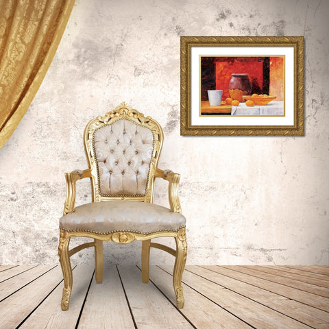 Stillife in red I Gold Ornate Wood Framed Art Print with Double Matting by Nauts, Frans