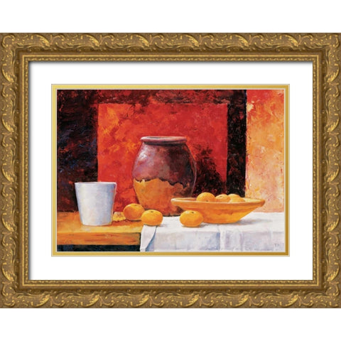Stillife in red I Gold Ornate Wood Framed Art Print with Double Matting by Nauts, Frans