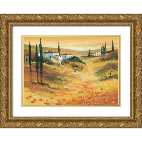 Poppies in Tuscany I Gold Ornate Wood Framed Art Print with Double Matting by Burgy
