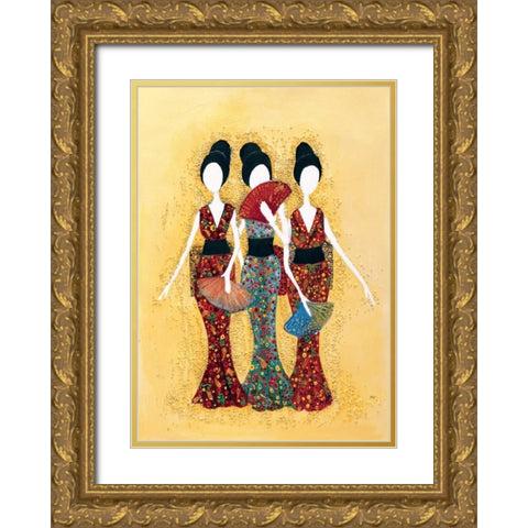 Japanese ladies Gold Ornate Wood Framed Art Print with Double Matting by Hedy