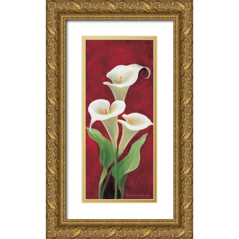 Calla on burgundy I Gold Ornate Wood Framed Art Print with Double Matting by Schweser, Gertrud