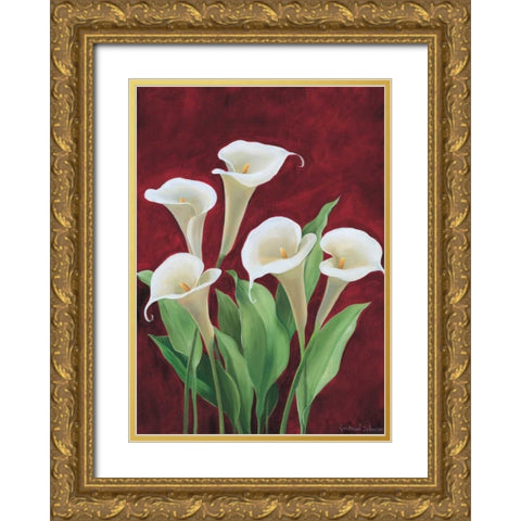 Calla on burgundy II Gold Ornate Wood Framed Art Print with Double Matting by Schweser, Gertrud
