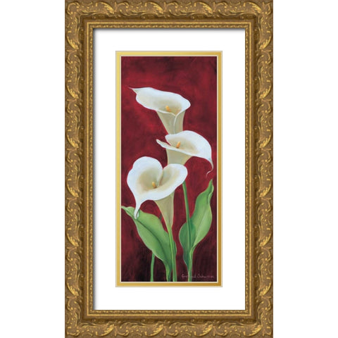 Calla on burgundy III Gold Ornate Wood Framed Art Print with Double Matting by Schweser, Gertrud