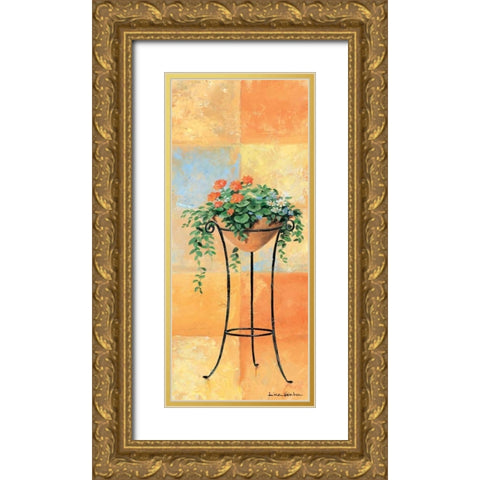 Flowers and tiles II Gold Ornate Wood Framed Art Print with Double Matting by Gieben, Lina